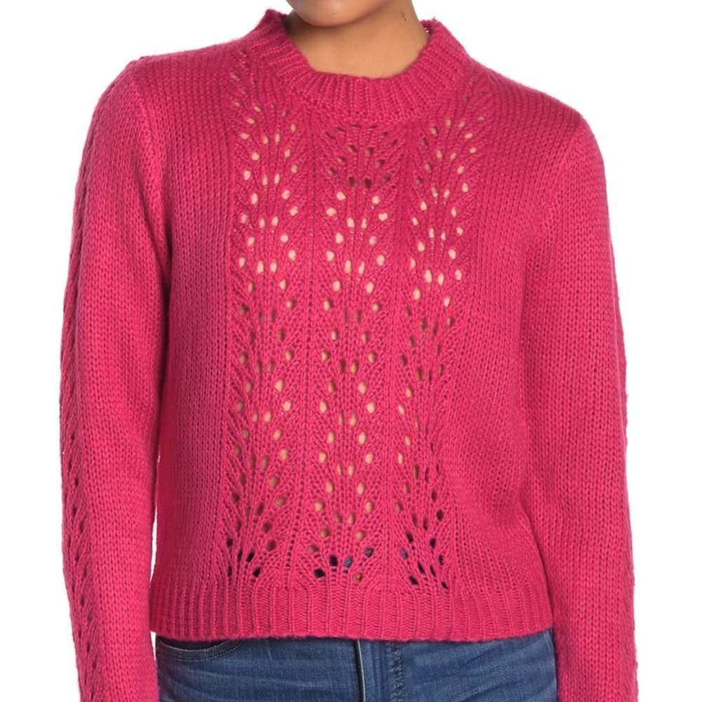 Woven Heart Open Stitch Pullover Sweater